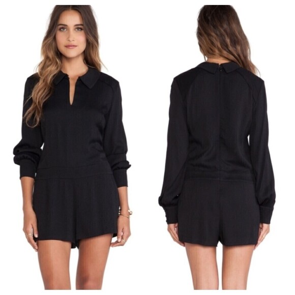 ELLA Moss Ivana Black Long Sleeved Collared Romper, Size S - Picture 1 of 12